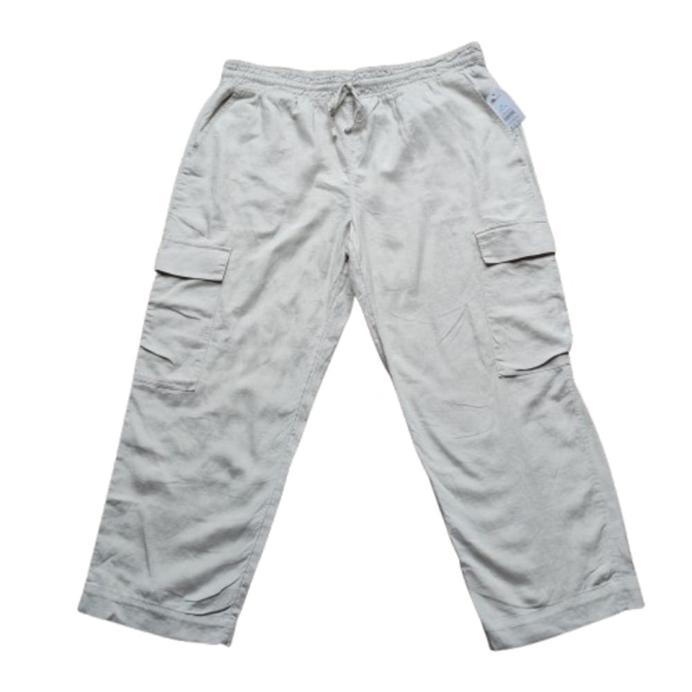 NWT Linen Cargo Straight Leg Pant XL Light Beige Elastic Waist Pockets